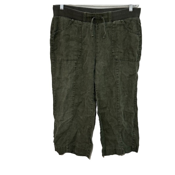 Chicos Size 2 Linen Wide Leg Crop Pants Green Coastal‎ Beach Womens Large - Picture 1 of 2